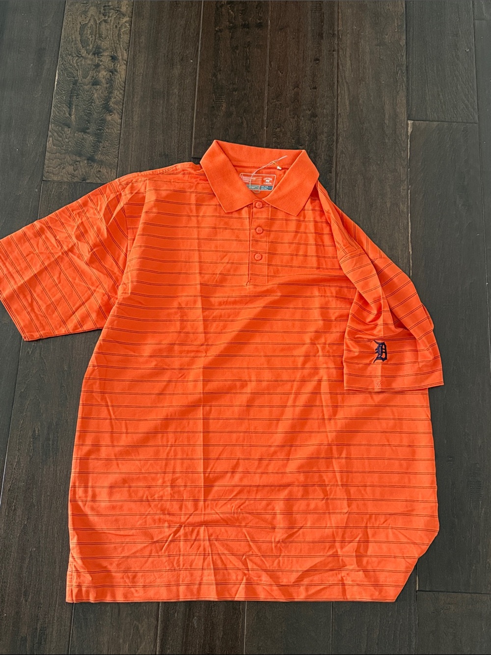 NWT Cutter & Buck Men's Orange Striped Detroit Tigers Golf Polo